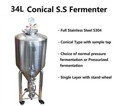 Picture of 34L Stainless Steel Conical Fermenter Pressurized Fermentation
