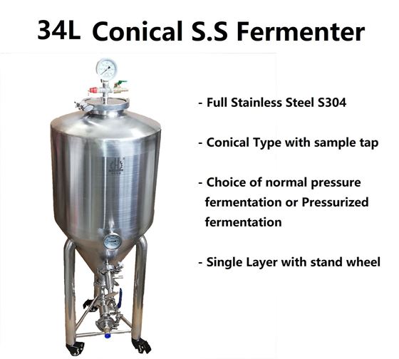 Picture of 34L Stainless Steel Conical Fermenter Pressurized Fermentation