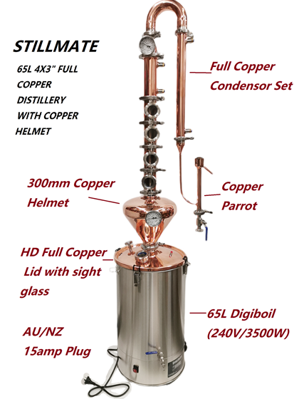 Picture of 65L Copper 3" x 4 Plate Colume Modular Micro Distillery with Helmet - Free Power station