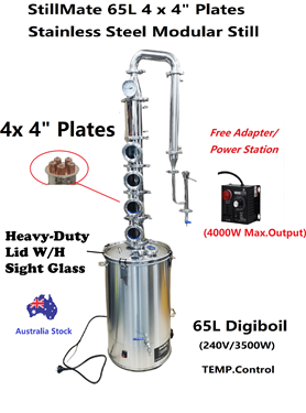 Picture of StillMate 65L SS 4" x 4 Plate Modular Micro Distillery -  Free Power station