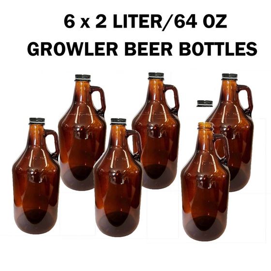 Picture of 6x2L(64OZ) Amber Beer Growler with Metal Lid