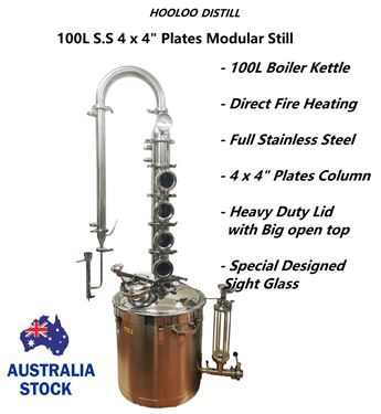 Picture of Hooloo 100L Direct fire Heating 4 x 4" Plates Stainles steel Still