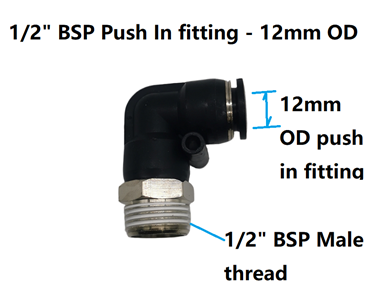 Picture of 1/2" BSP(Male) - 12mm Push In Fitting