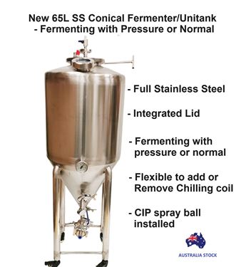 Picture of New 65L Stainless Steel Conical Fermenter with accessories bundle