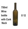 Picture of 12 x 750Ml Cork Neck Wine Bottles Kit with Cork and shrink sleeves
