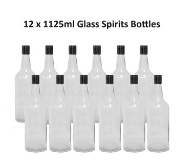 Picture of 12x1125ML Clear Glass Spirits Bottles with Plastic caps